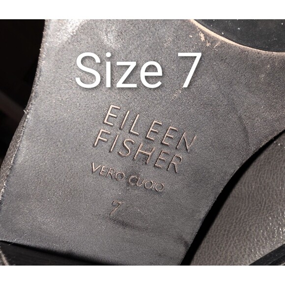 EILEEN FISHER Sz7 Ink Gray Distressed Leather Peep Toe Heel Zipper Ankle Booties - Picture 9 of 10